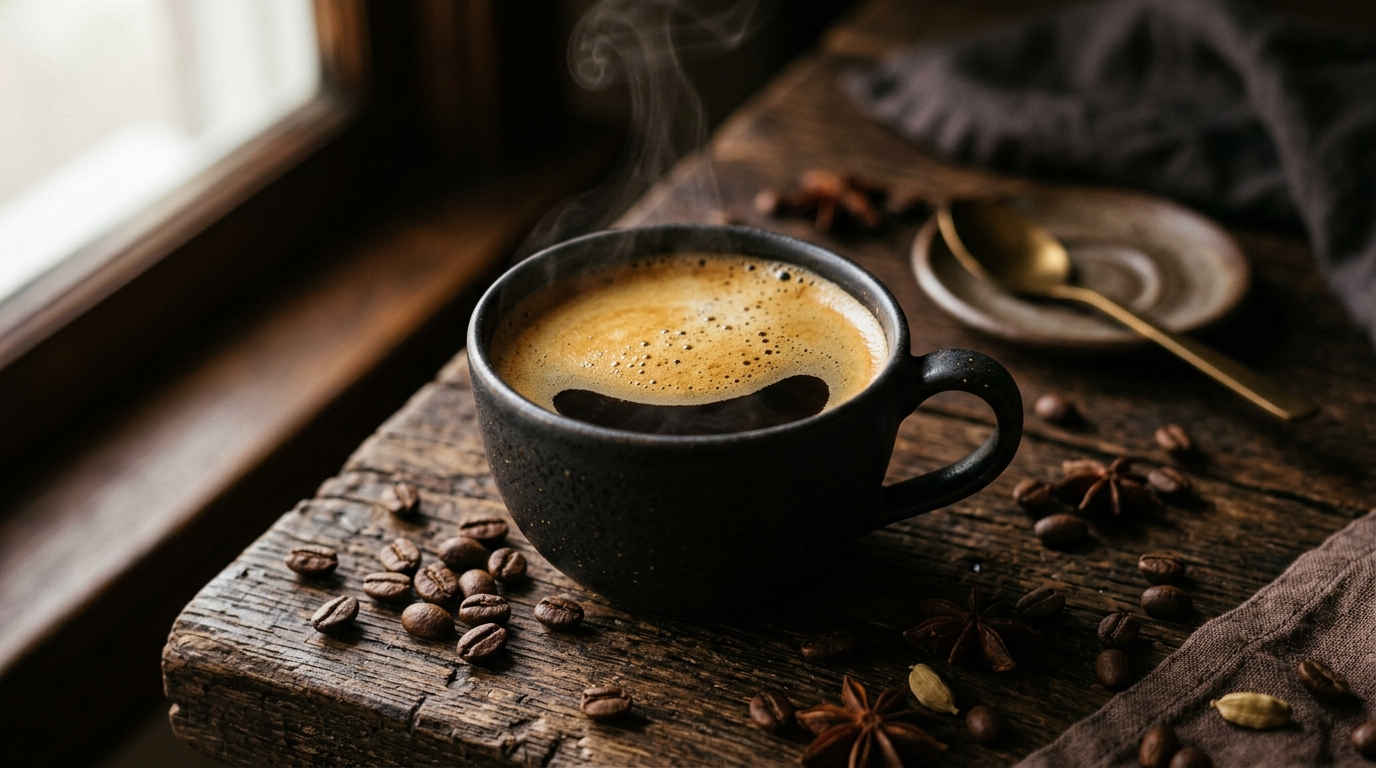 Freshly brewed artisanal Urvara coffee