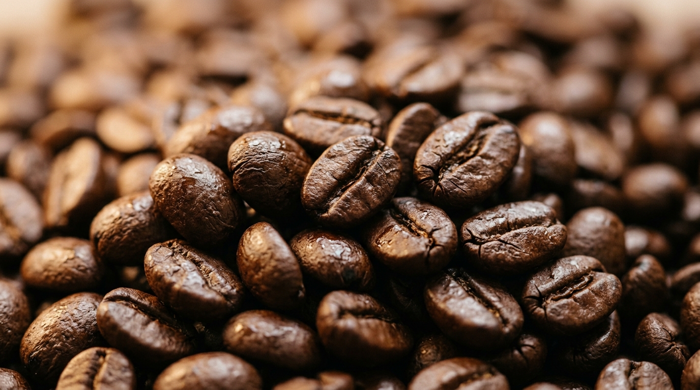Roasted coffee beans and oils